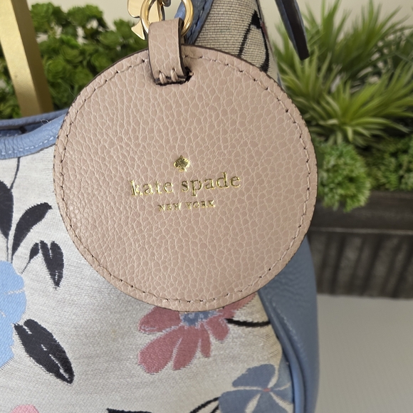 Kate Spade Penny Floral Jacquard Small Hobo + Rose Leather Circle Mirror Charm - Picture 2 of 16